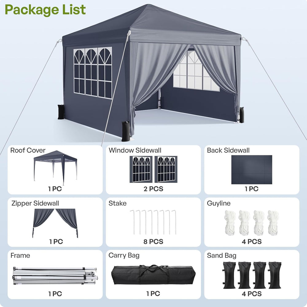 10x10 Pop Up Canopy Tent with Sidewalls, Portable Shelter,Dark Grey