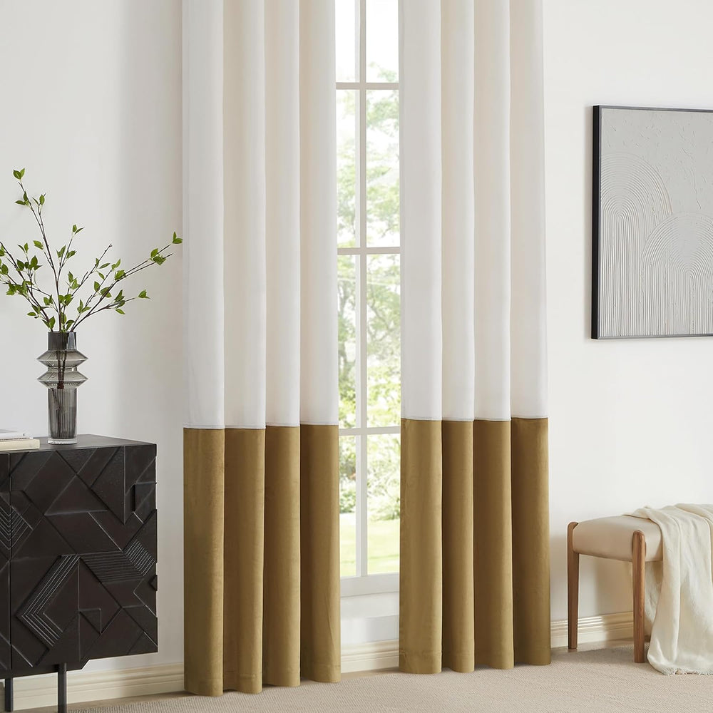 BULBUL Luxury Cream Gold Curtains 96 inches for Modern Living Room