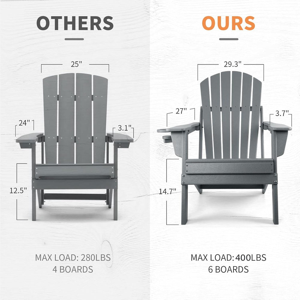 FUNBERRY Oversized Folding Adirondack Chair Set of 2, Fire Pit Chair 400LBS