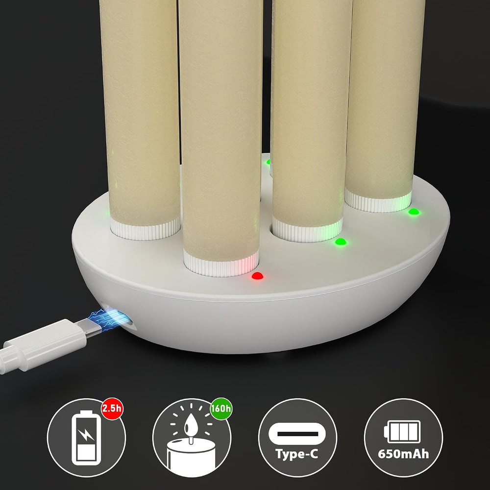 Rechargeable Flameless Taper Candles with Remote, Charging Station, 6 Pcs