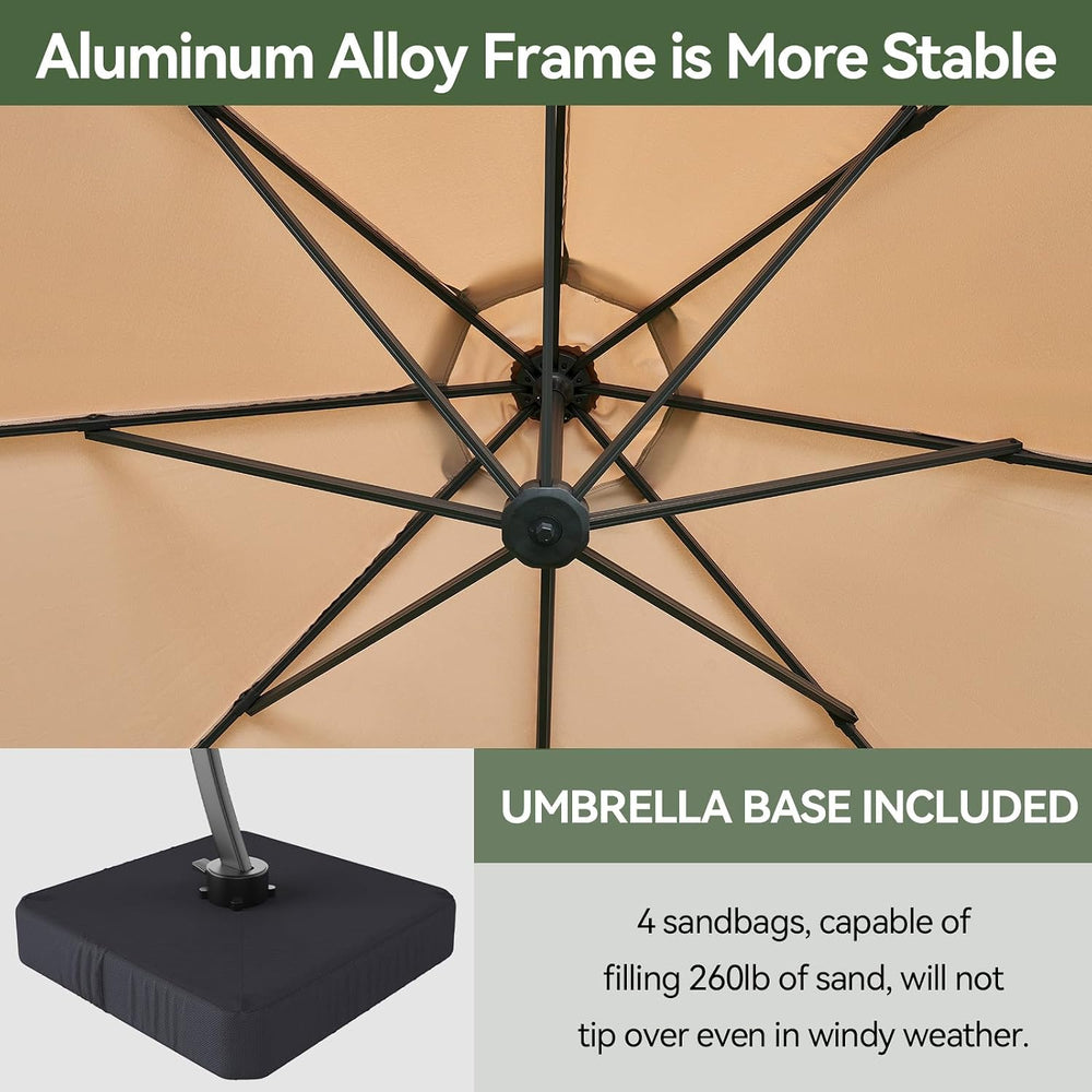 Aoxun 11 FT Cantilever Umbrella, Patio Large Aluminum Offset Umbrella Windpro...
