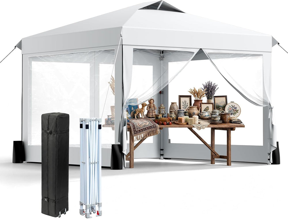 VINGLI 10x10 Pop Up Canopy Tent with Sidewalls One Push Setup(White)