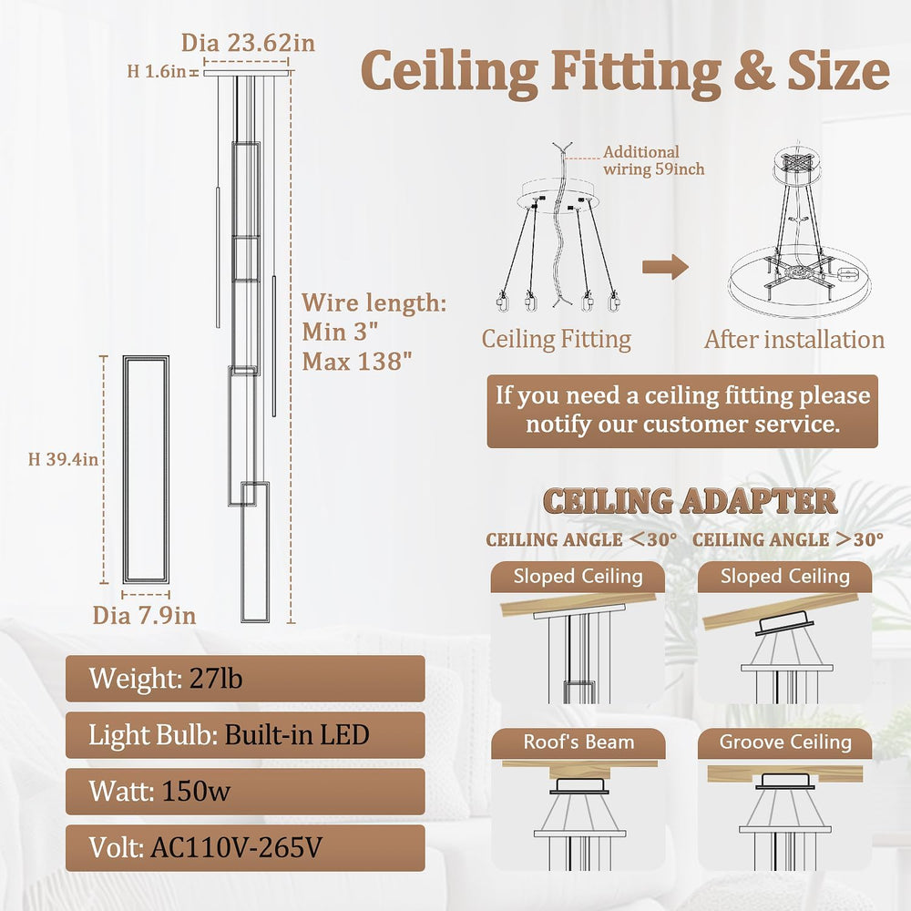 Flashing God ModernLed Gold Chandelier with 6 Ring Foyer Chandeliers,Larger H...