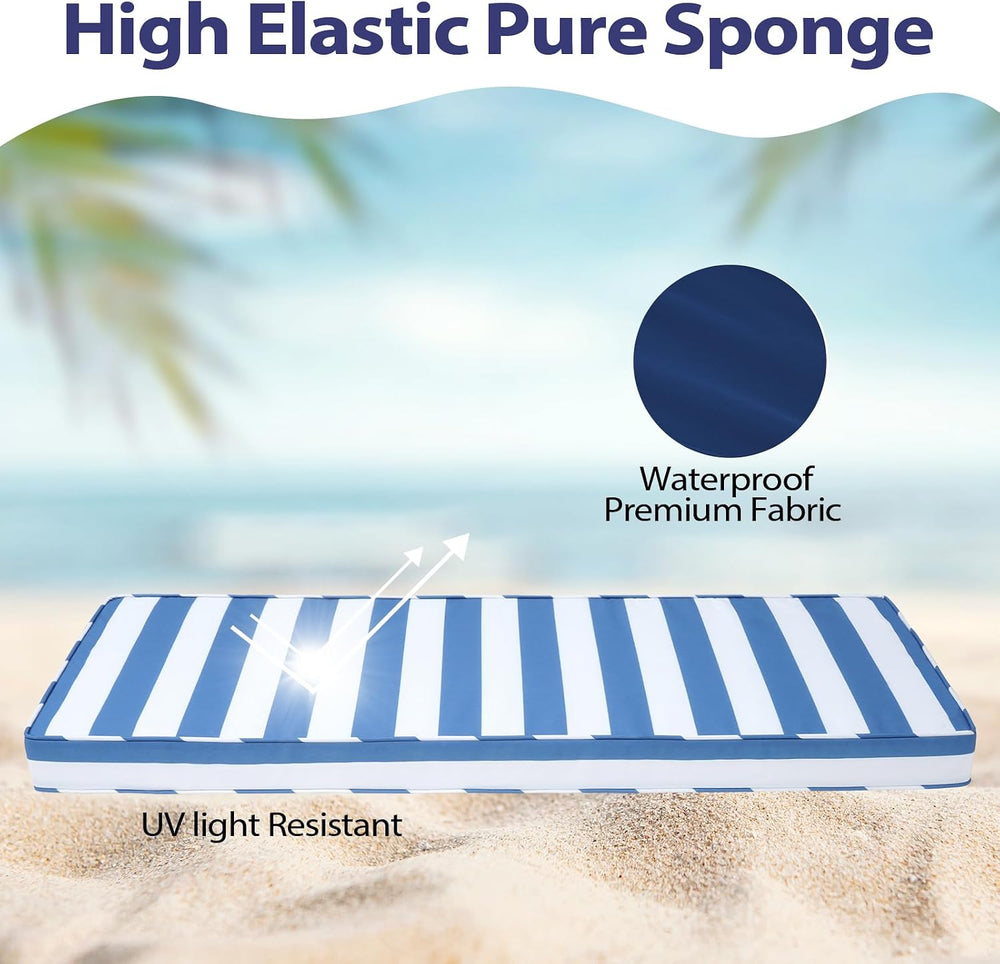 Mrsenloi Outdoor Bench Cushion, 48 x 16 x 3 in, Blue&White, 28D Foam