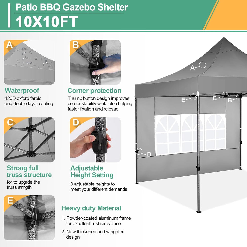 COBIZI 10x10 Heavy Duty Pop up Canopy Tent with Sidewalls Commercial Canopy