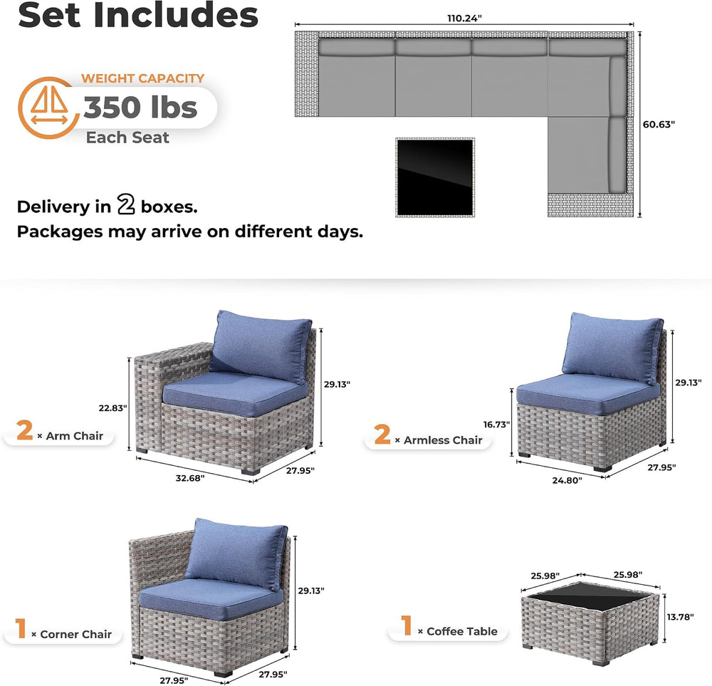 ovios 6 Pieces Patio Furniture Set, Outdoor Wicker Sectional Sofa with Coffee...