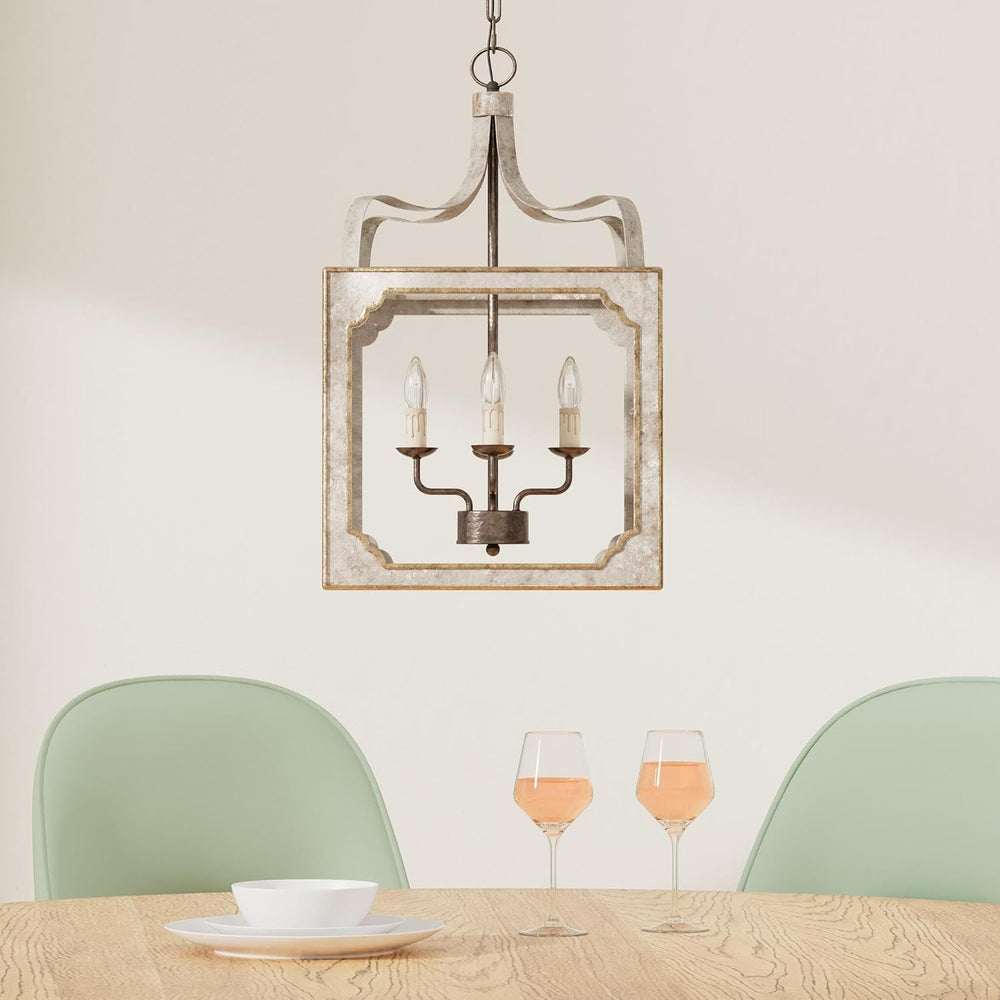 LOVEDIMA French Country Chandelier 4-Light Lantern Pendant Lighting Square Wo...