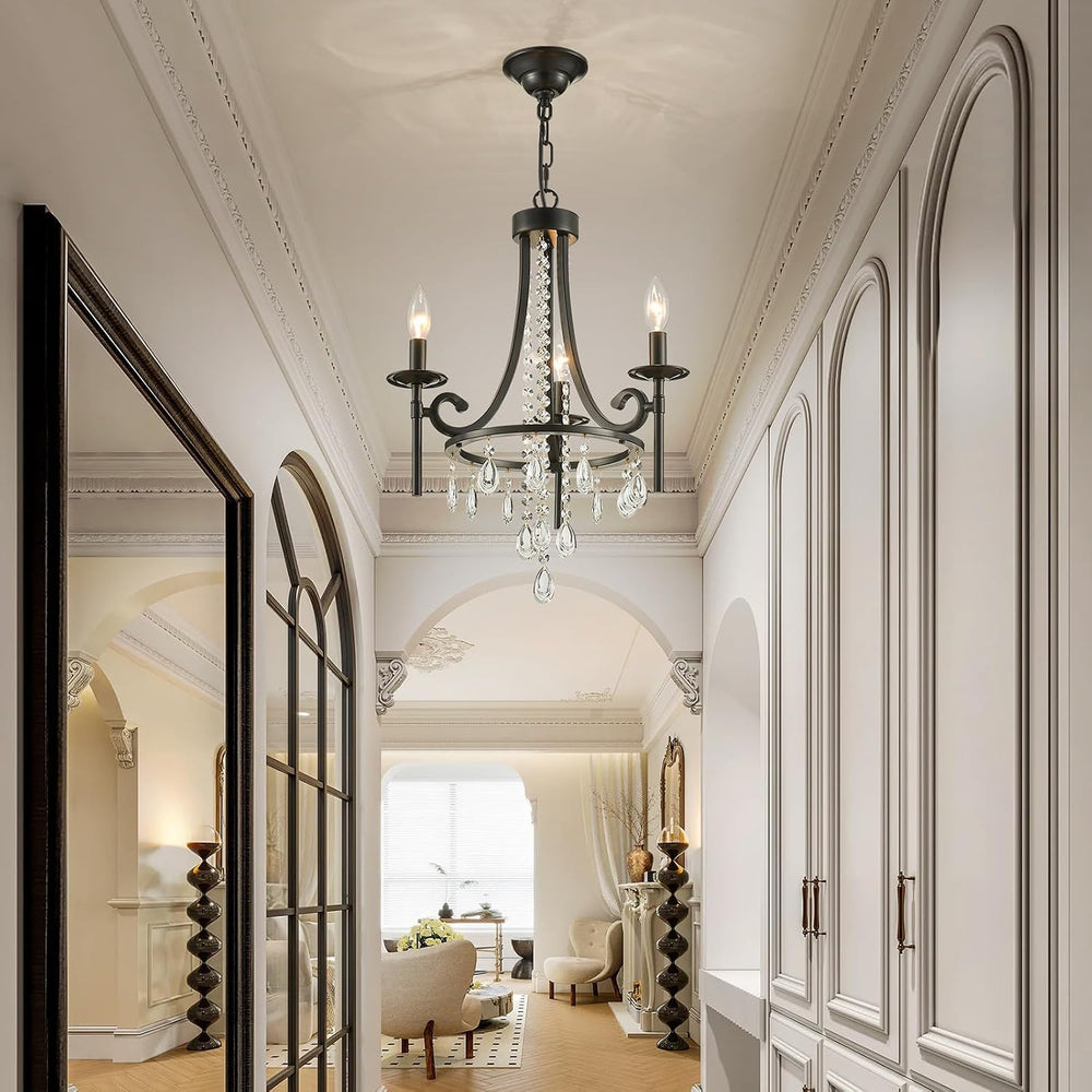 Small Crystal Chandelier, 3-Lights Modern Black Chandeliers for Dinning Room,...
