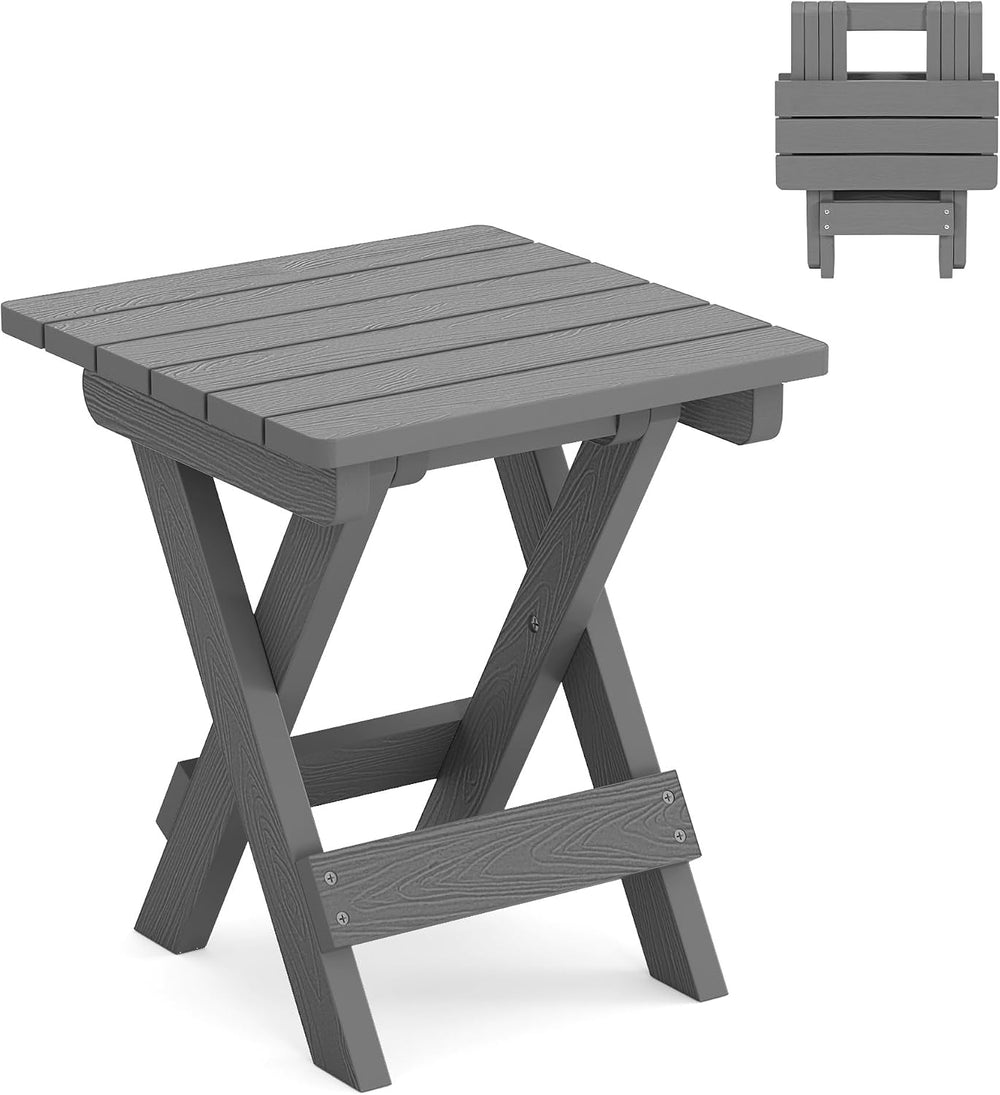 LUE BONA Small Outdoor Folding Side Table HDPS 14 Inch Height, Netural Grey