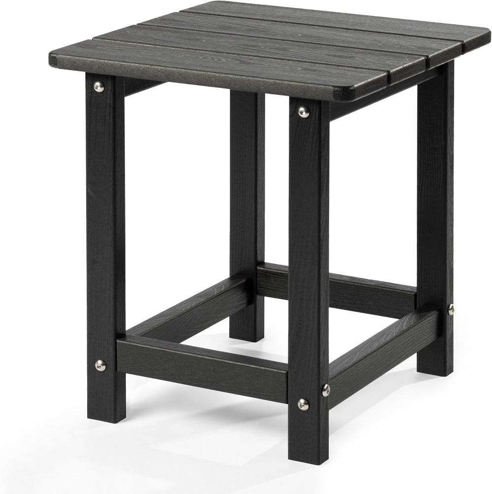 Outdoor Side Table - Square All-Weather HDPE End Table with Wood-Look Finish,...