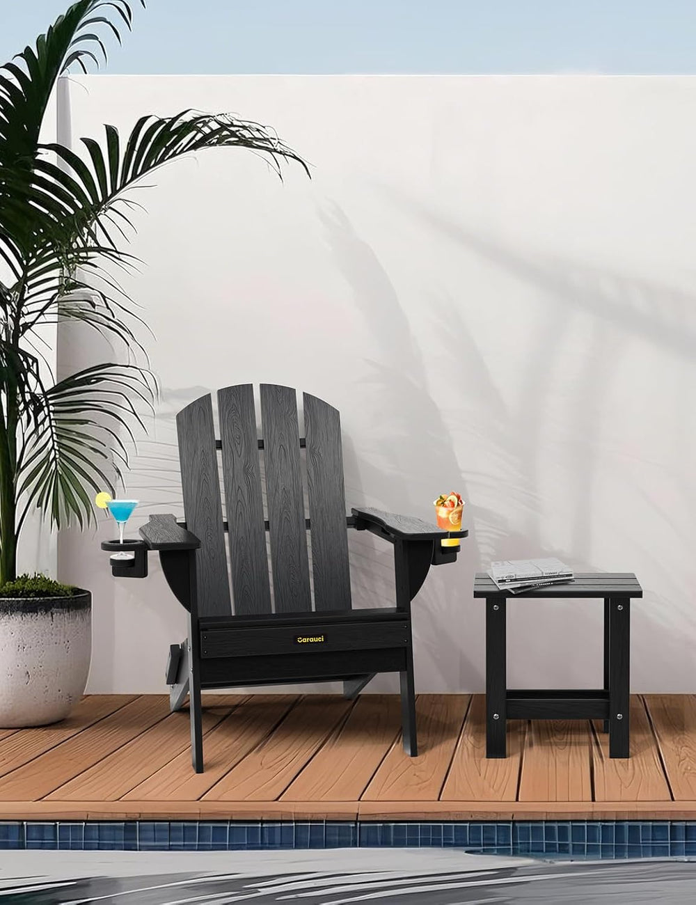 Folding Adirondack Chair Set of 4, Wooden Textured Plastic Adirondack Chairs ...