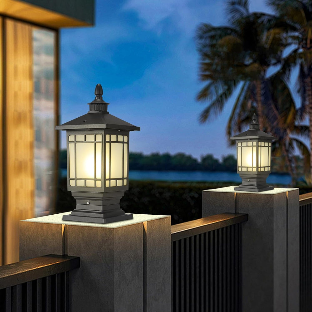 Outdoor Column Lights, Outdoor External Patio Landscape Glass Post Lantern E2...
