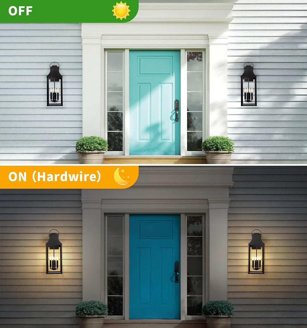 25'' Large Outdoor Wall Lights, Modern Black Exterior Sconce Light Fi...
