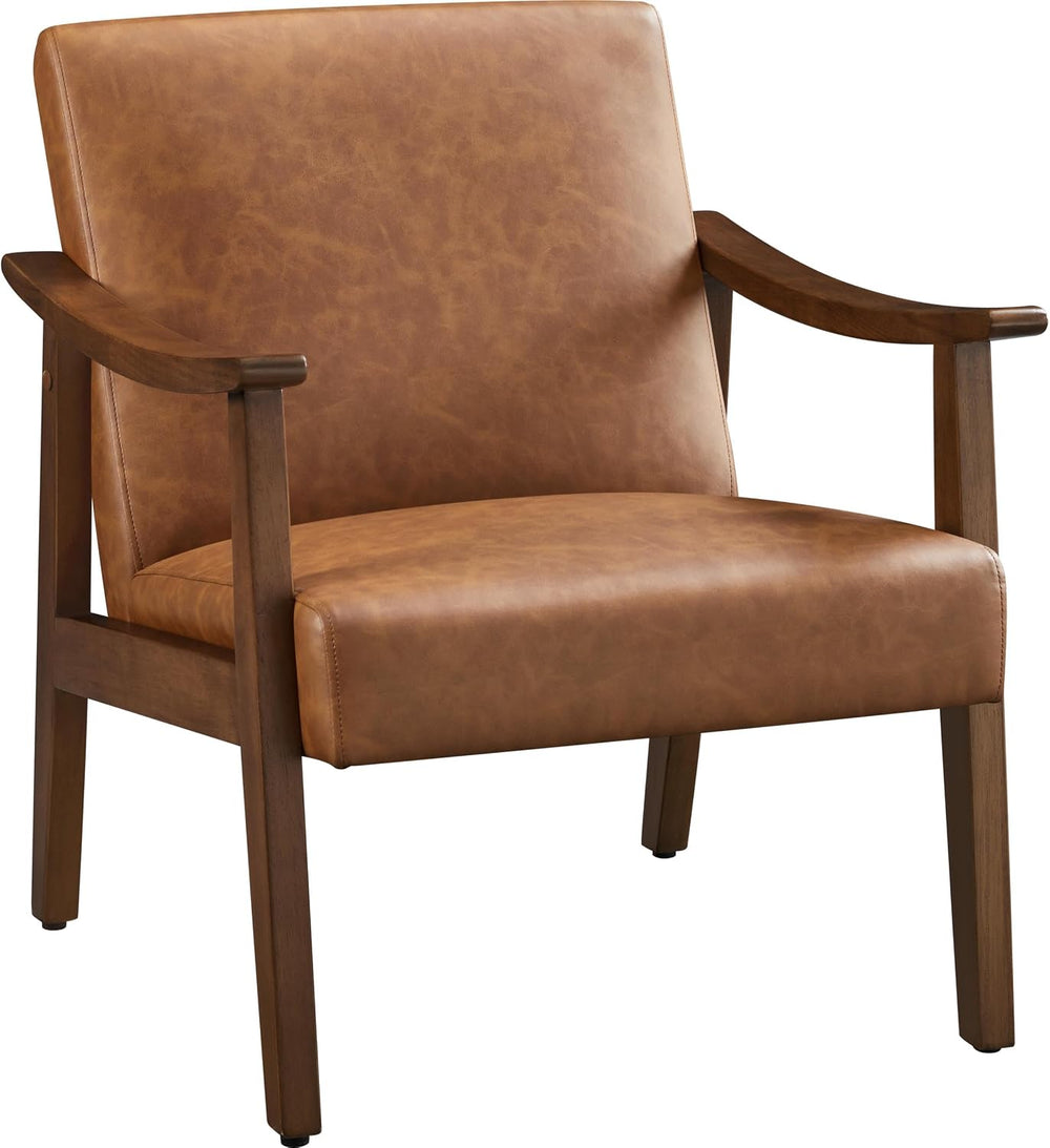 Yaheetech Accent Chair, Mid-Century Armchair with High Back Brown