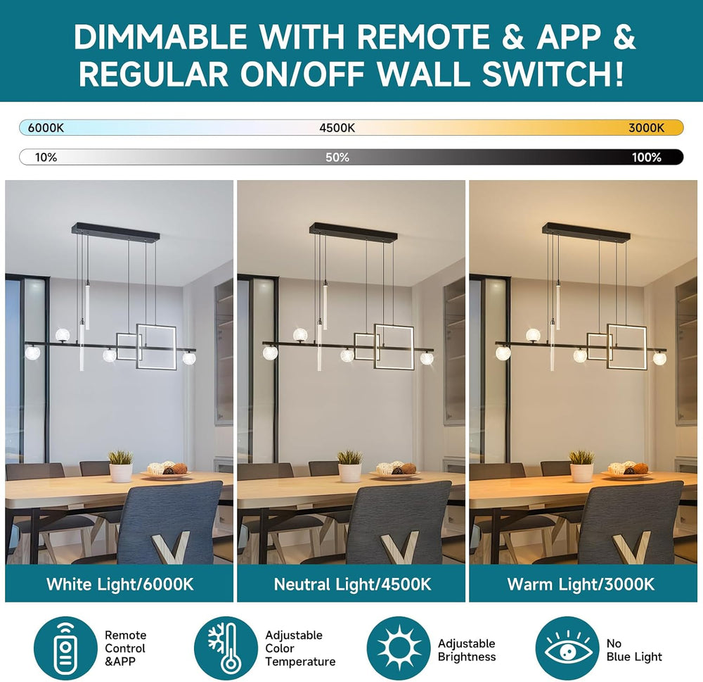 ORANOOR Modern LED Pendant Lights, 47inch Dimmable Linear LED Chandelier