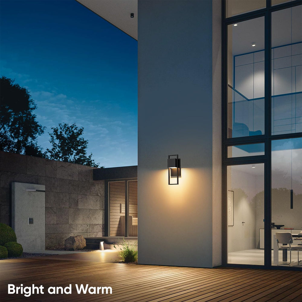 2-Pack Modern Outdoor Wall Lights, LED Black Porch Light, 3000K