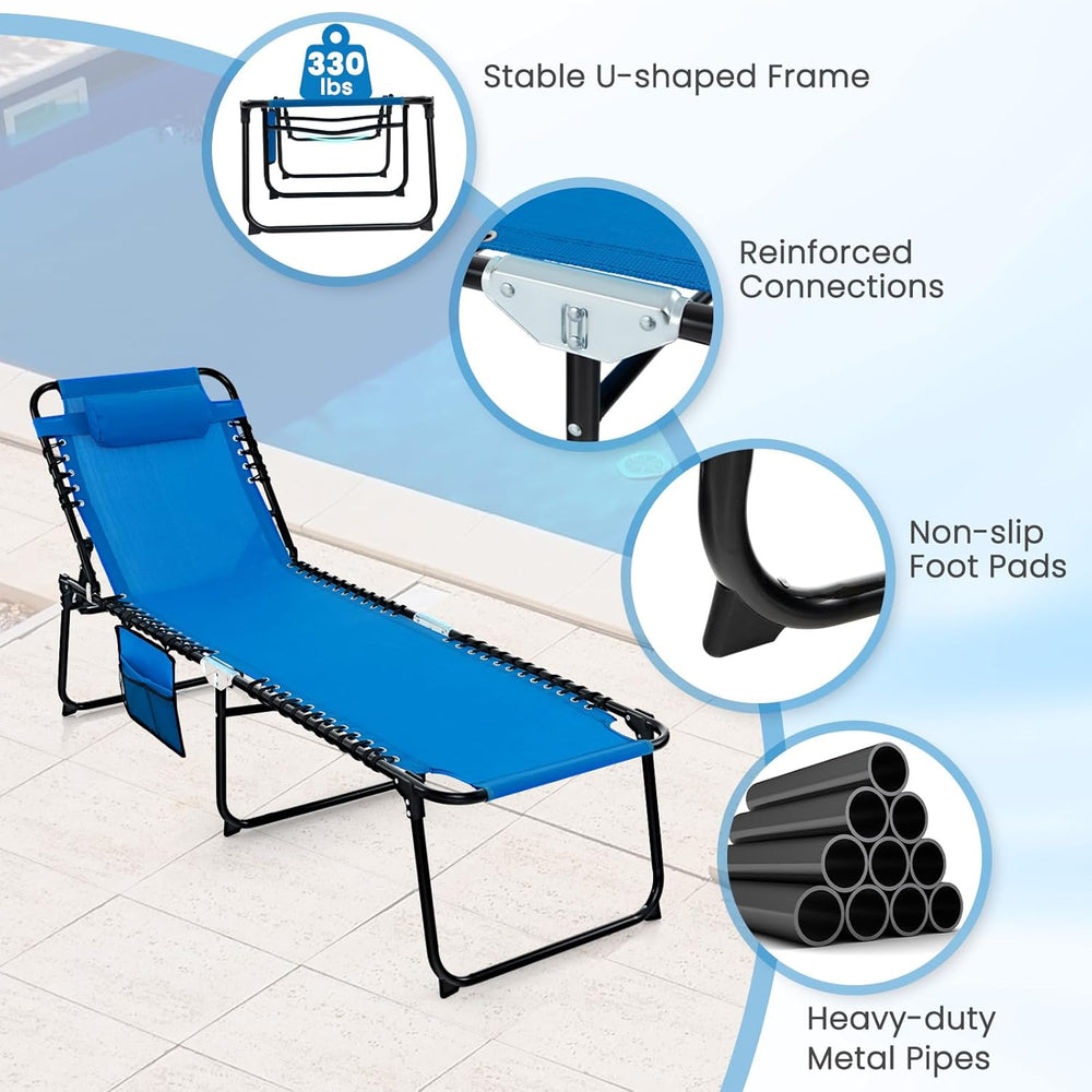 GYMAX Lounge Chairs for Outside, Extra High Folding Beach Tanning Lounger wit...