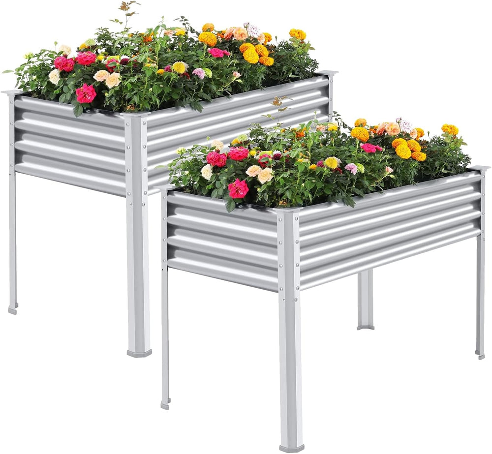 Land Guard 2 Pack Galvanized Raised Garden Bed with Legs, 48×24×32in Large Me...