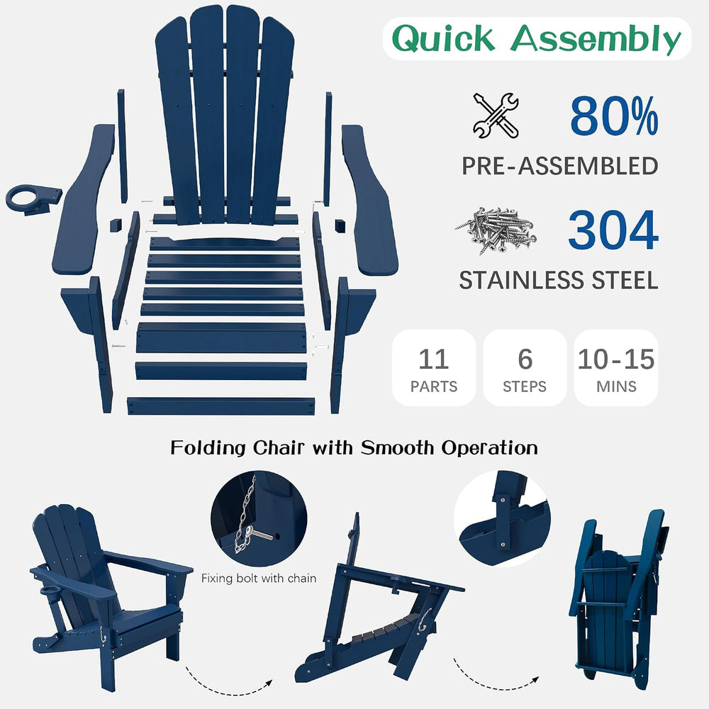 Domi Folding Adirondack Chair Set of 8, HDPE All-Weather Adirondack Chairs wi...