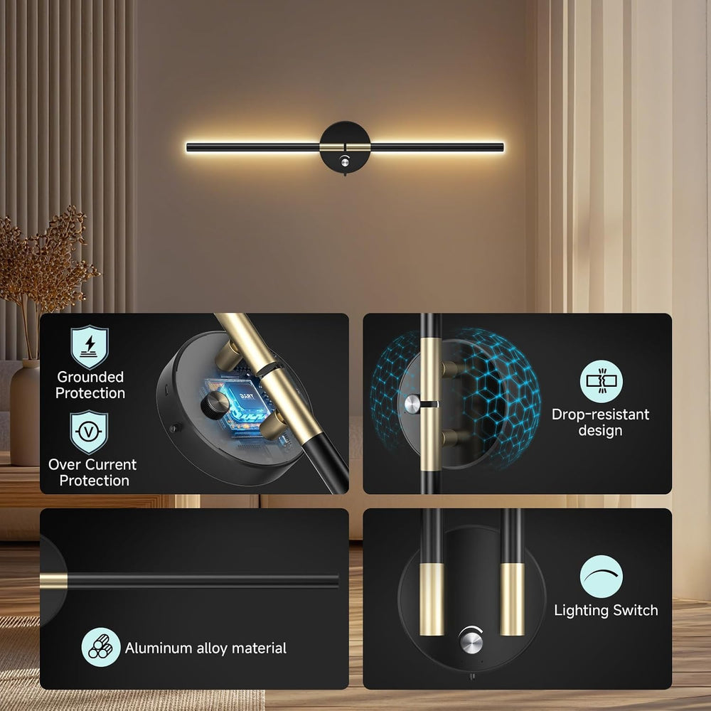 Battery Operated Wall Sconce with 360°DIY Independently Rotate Lamp,Wireless ...