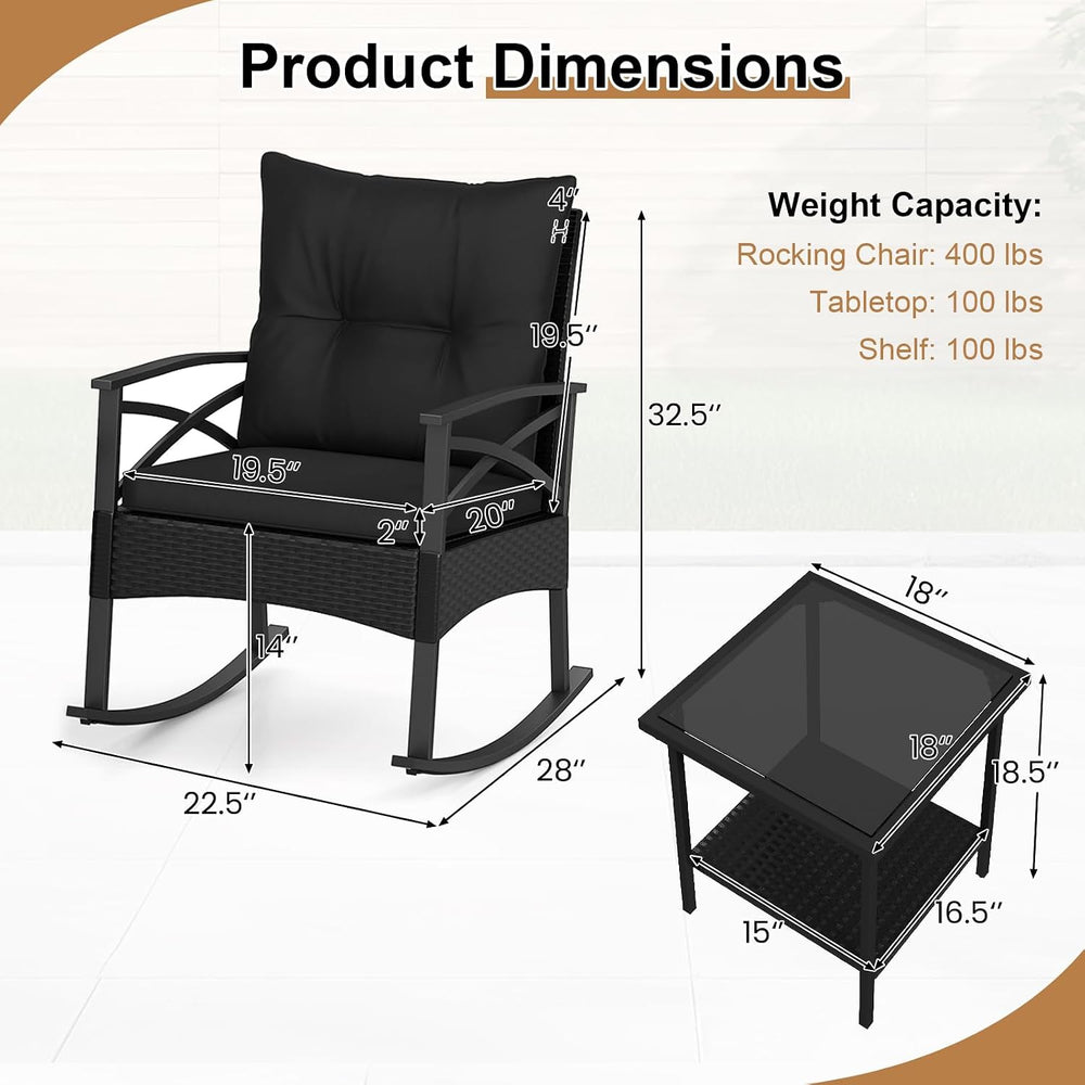 Tangkula 3 Pieces Wicker Outdoor Rocking Chairs Set