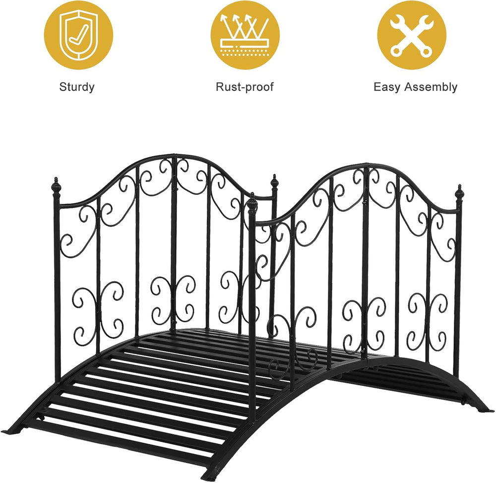 VINGLI Garden Bridge Metal Yard Arch Path Bridge with Patterned Guardrails, O...