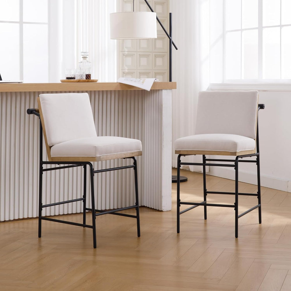 DUOMAY Mid Century Linen 26" Seat Height Counter Stools Set of 2, Beige