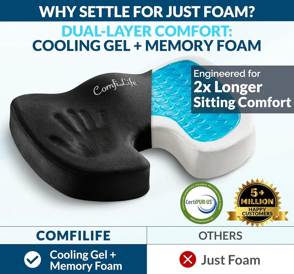 ComfiLife Doctor Recommended Seat Cushion - Premium Gel & Memory Foam Off...