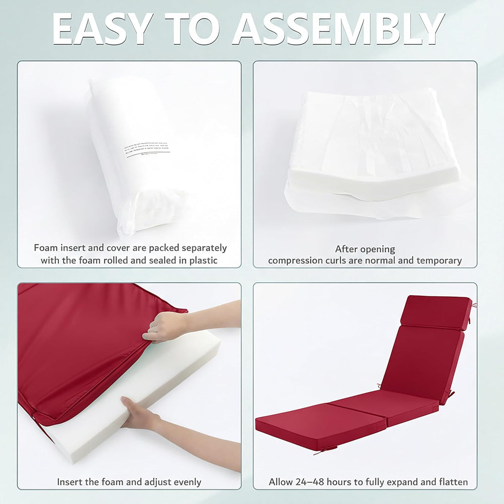 80 x 26 Inch Outdoor Chaise Lounge Cushions Set of 2 - Removable Cover, 4-Sec...