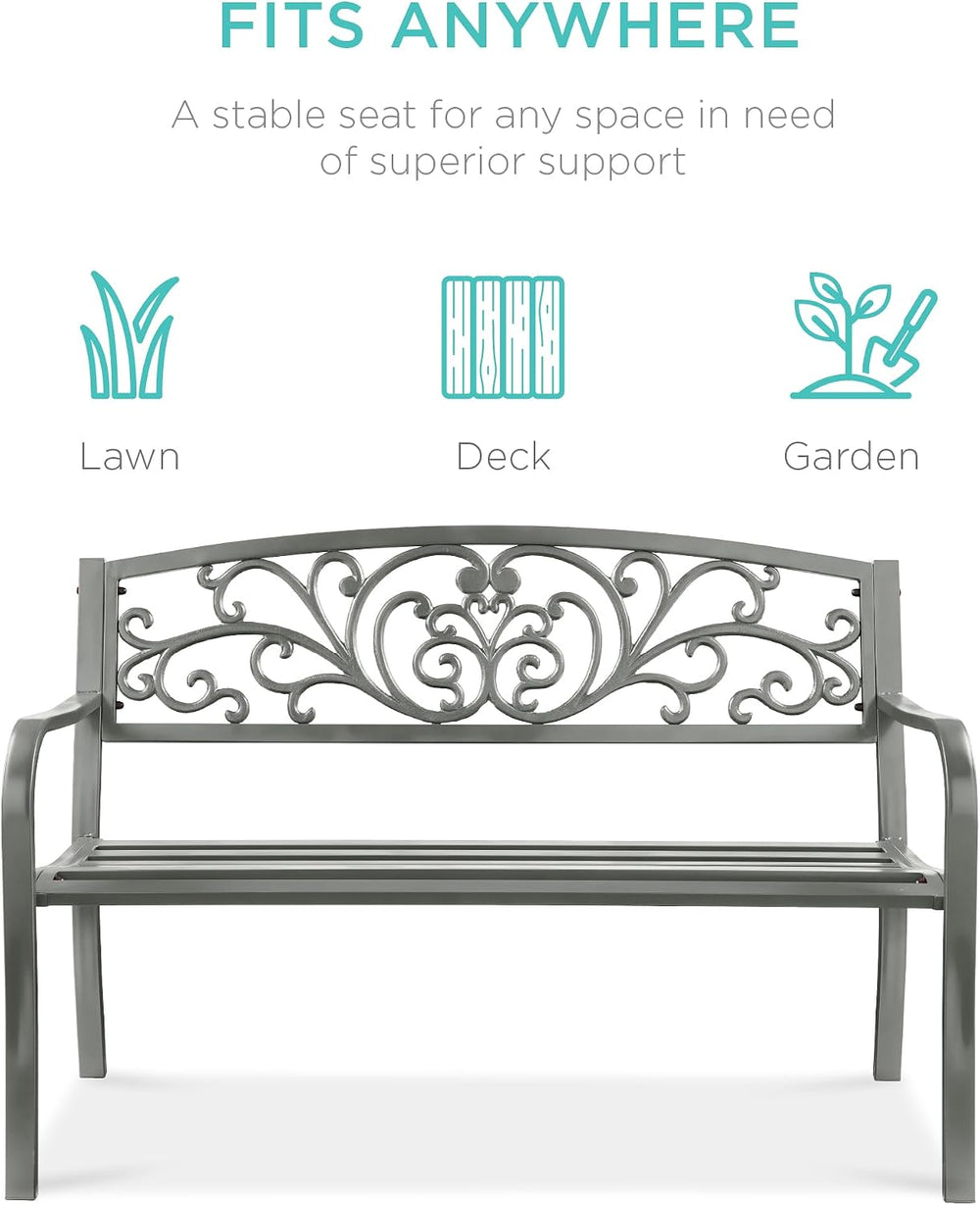Best Choice Products Outdoor Bench Steel Garden Patio Porch Furniture for Law...