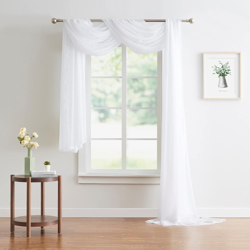 Warm Home Designs 55 x 288 White Sheer Window Scarf. AM White 288"