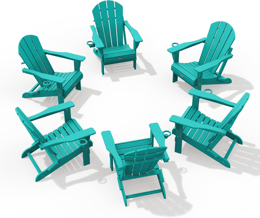 MUCHENGHY Folding Adirondack Chairs Set 6, HDPE for Fire Pit, Lake Blue (Set ...