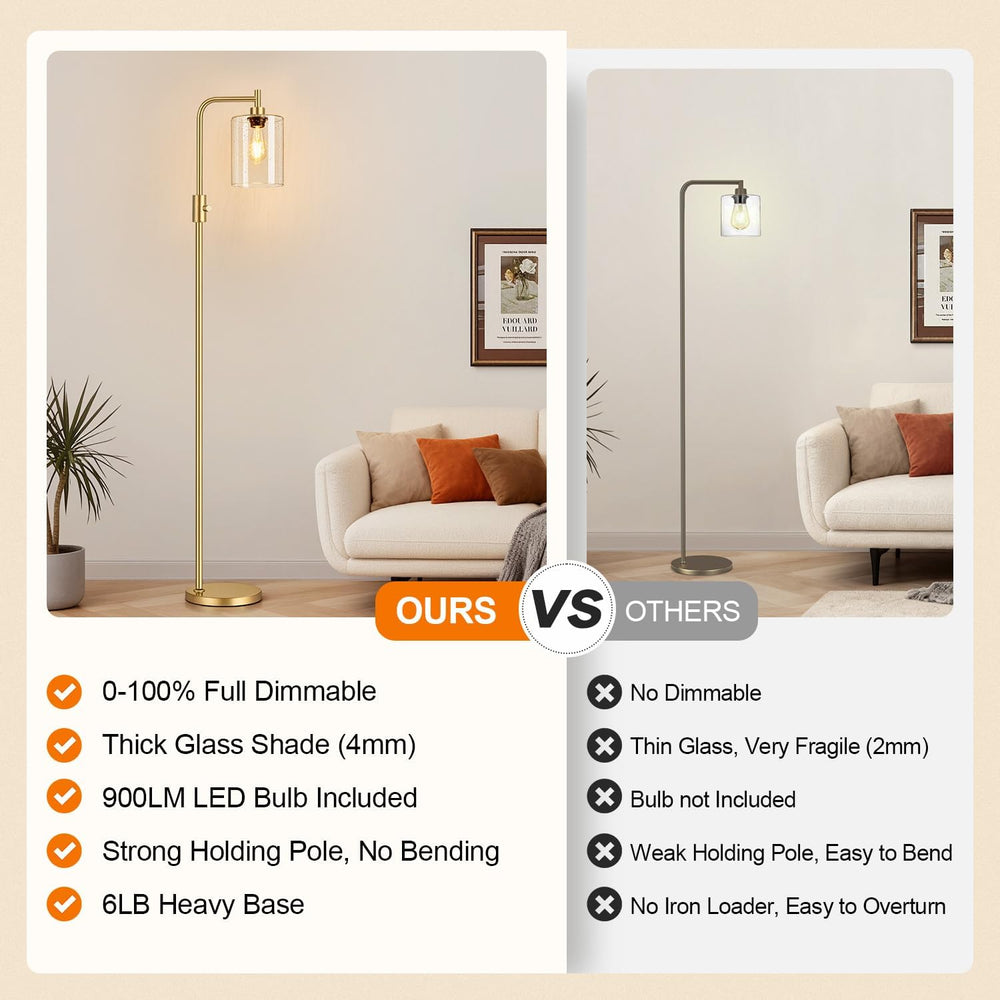 【Upgraded】 Dimmable Floor Lamp for Living Room with Seeded Glass Lampshade, G...
