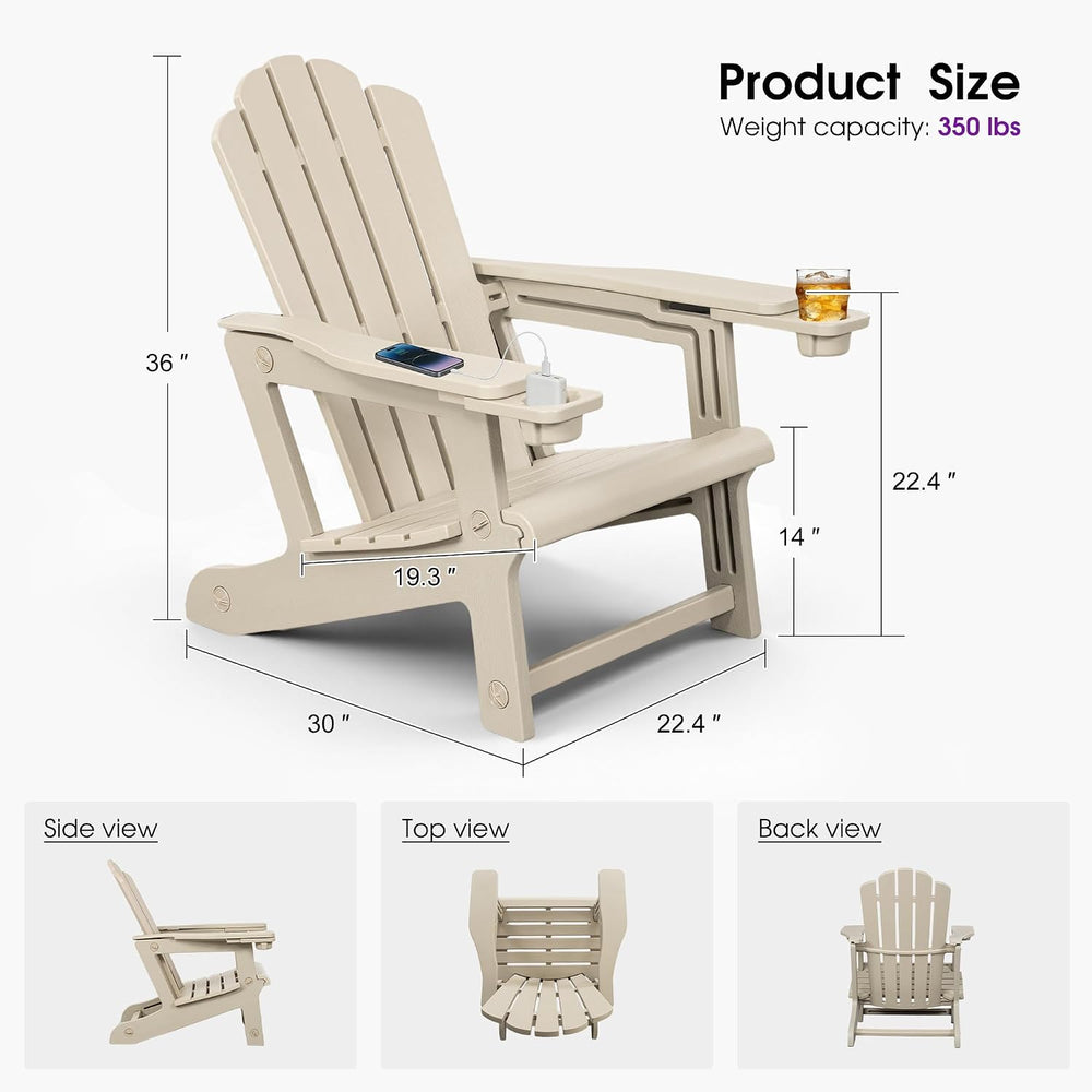 PURPLE LEAF HDPE Adirondack Chairs Set of 2 with Cup Holders, Light Beige