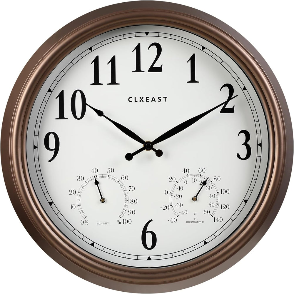 CLXEAST 18" Outdoor Clocks Waterproof with Temperature & Humidity,Brown