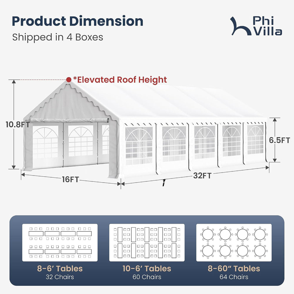 PHI VILLA Party Tent 16x32ft, Heavy Duty Wedding Events Tents for Parties