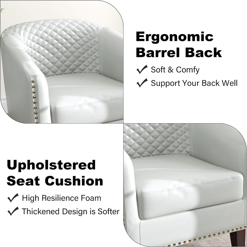 Faux Leather Barrel Accent Chair with Nailhead, White, Set of 4