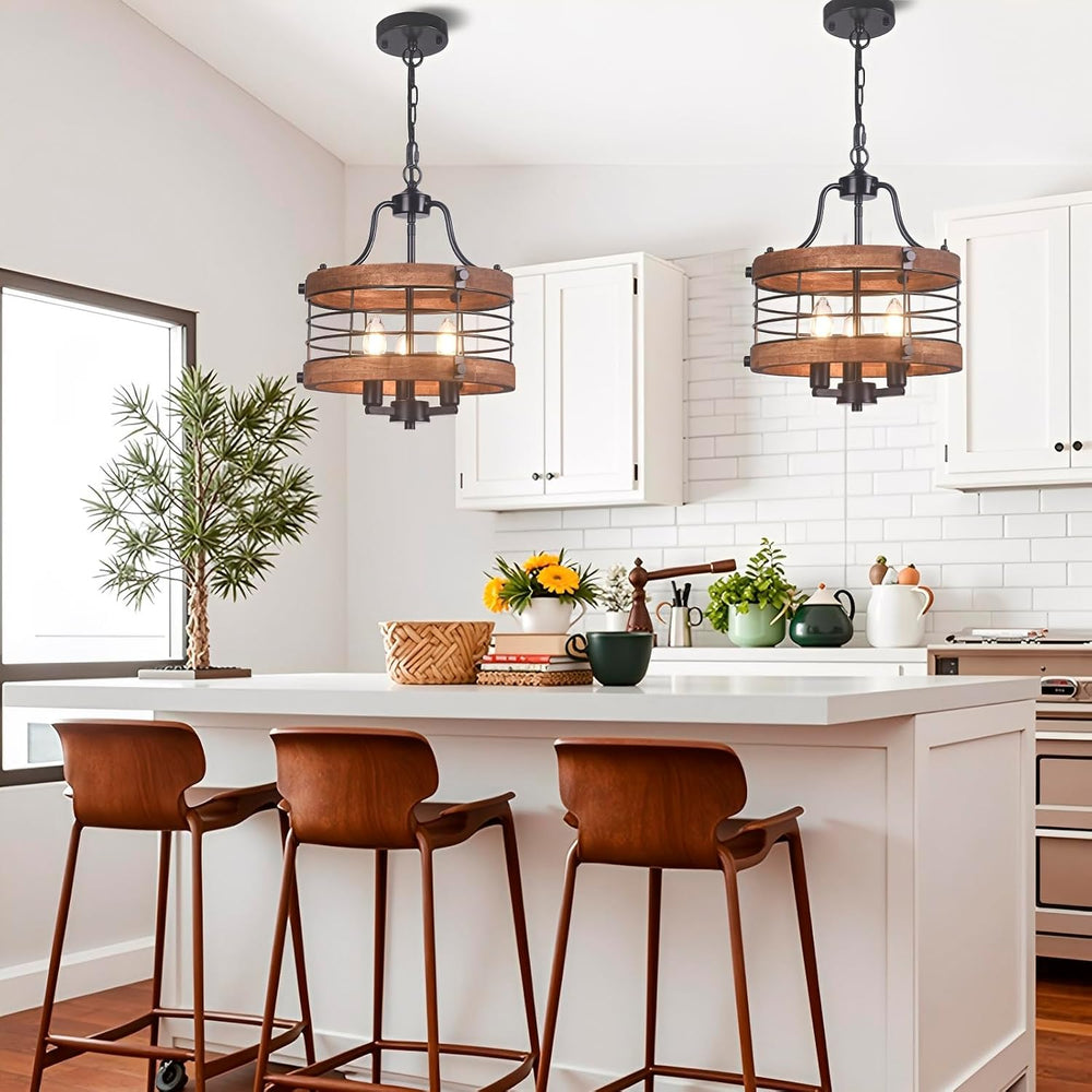Farmhouse Wood Chandelier Vintage Ceiling Light, Modern Metal & Wooden Ci...