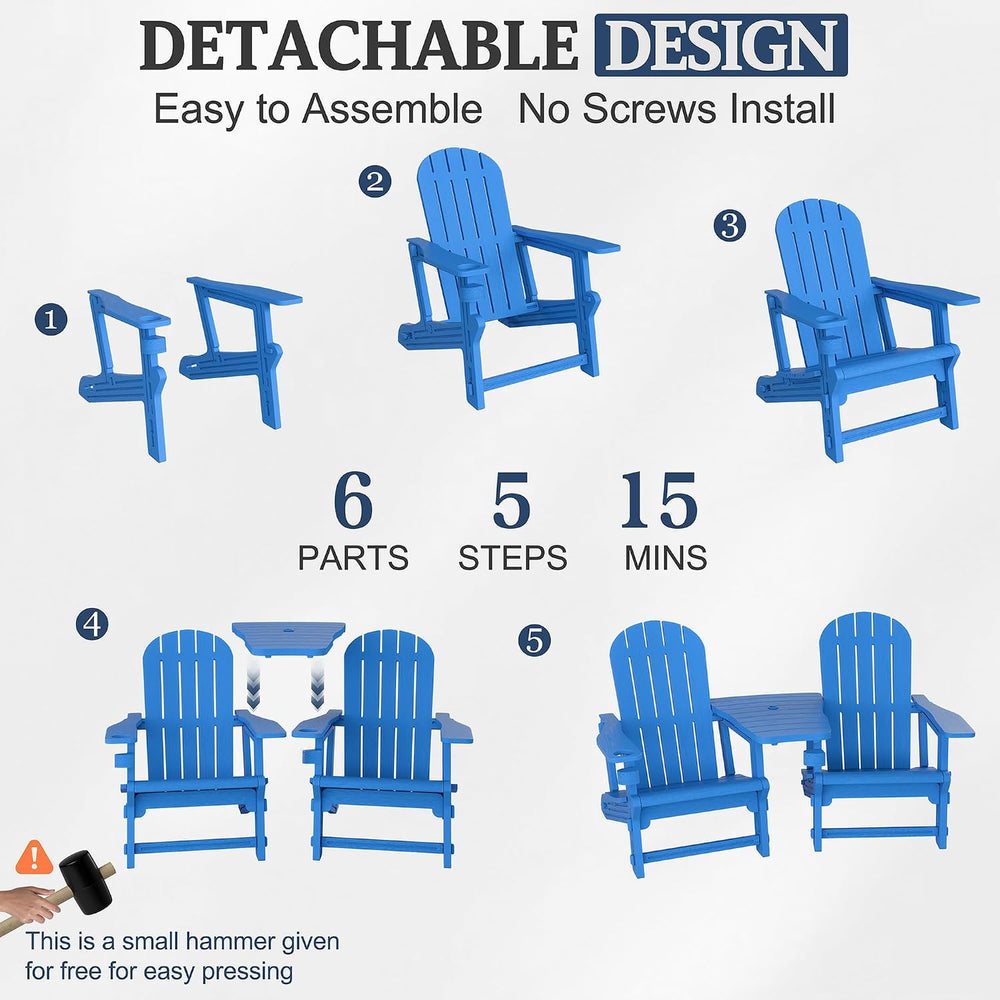 Vongrasig Adirondack Chairs Set of 2 with Removable Tabletop, Outdoor HDPE Pl...