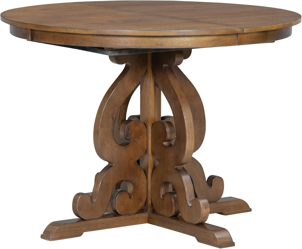 Merax Dining Table Set for 4, Extendable Round Tabletop, Upholstered Chairs