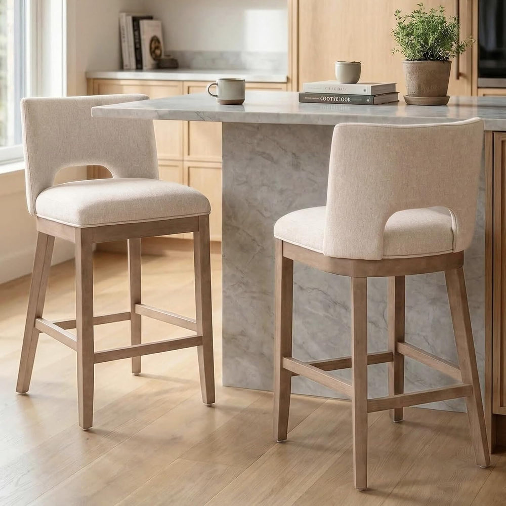 Beige Bar Stools Set of 2, 26" Farmhouse Counter Height Barstools, Linen...