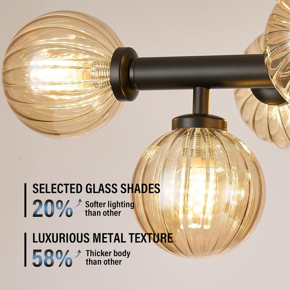 16-Light Glass Globe Sputnik Chandelier, Linear Dining Room Light Fixture Ove...