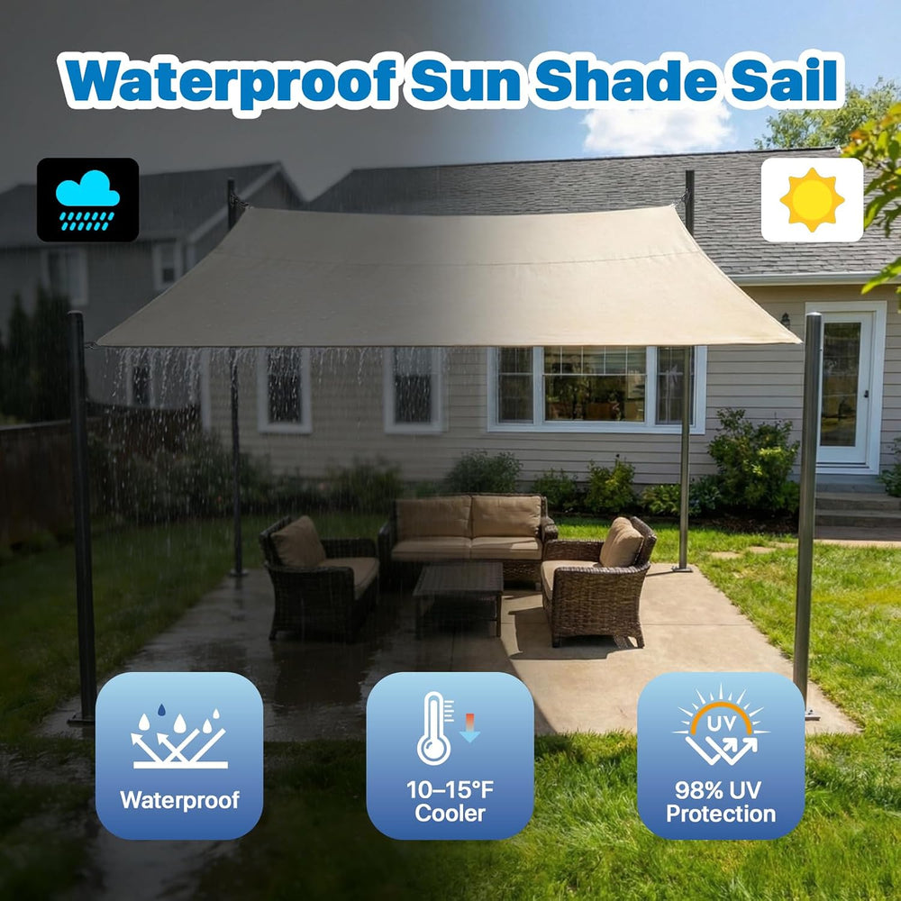 Royal Shade 7' x 12' Beige Rectangle Waterproof Sun Shade Sail Canopy...