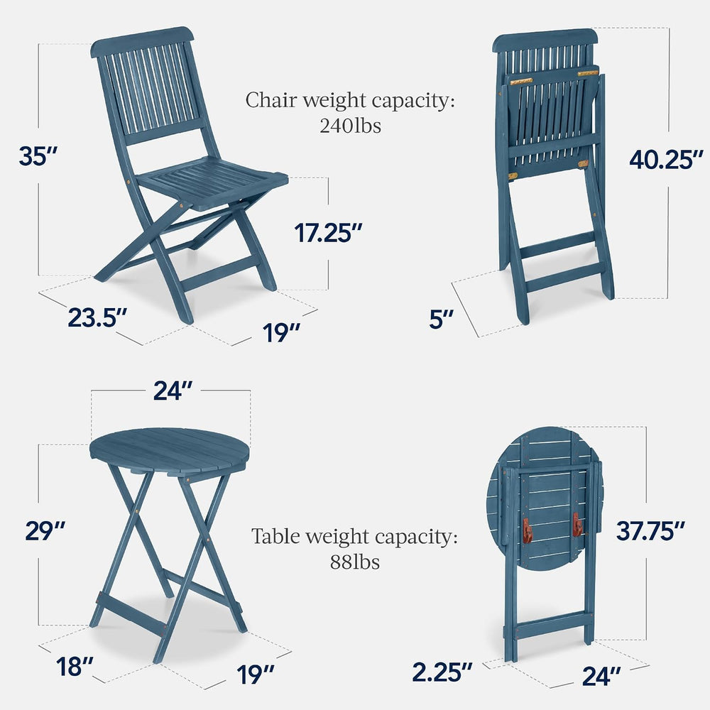 Best Choice Products 3-Piece Acacia Wood Bistro Set, Folding Patio Furniture ...