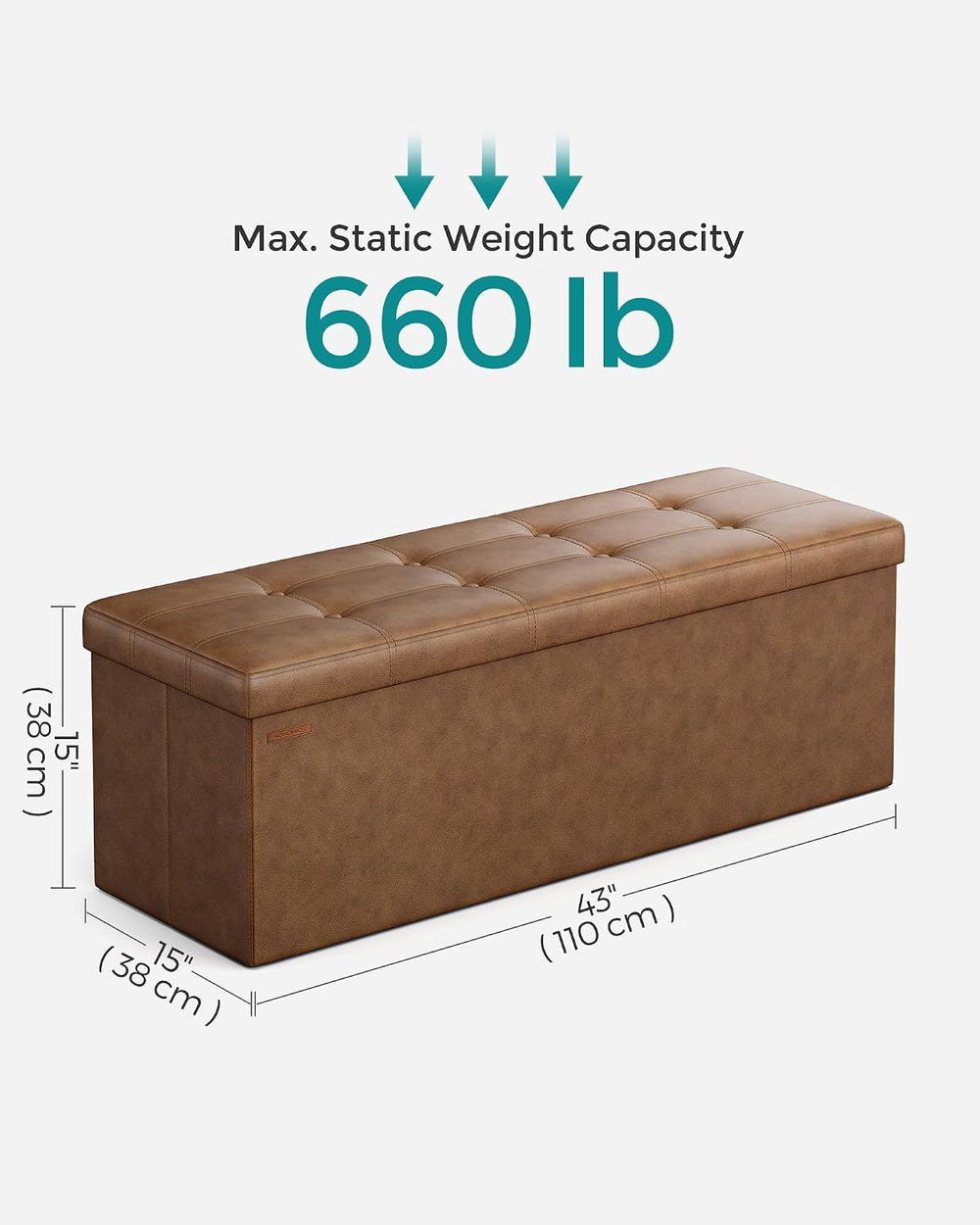 SONGMICS Storage Ottoman Bench, 43.3 Inches Folding Foot Rest Stool