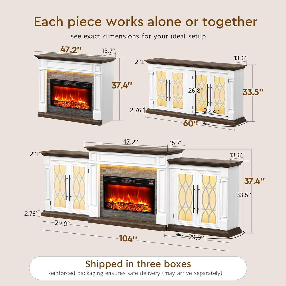 LGHM 104" LED Fireplace TV Stand with Outlet, 3 in 1 Electric Fireplace ...