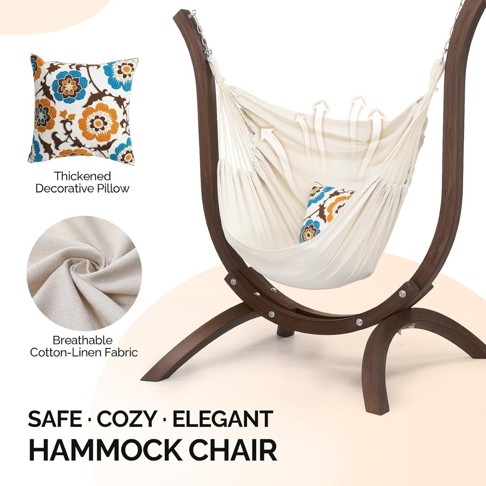 ONCLOUD 550 LBS Hand-Made Elegant Hammock Chair W/Stand, Premium Curved Woode...