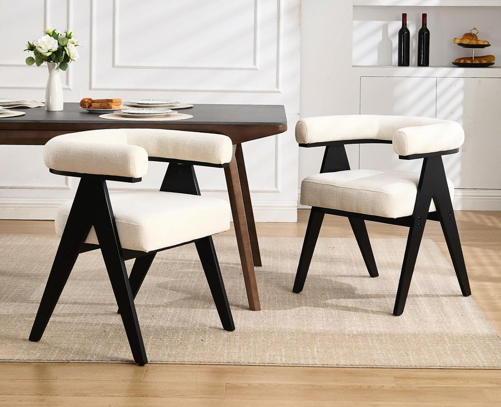 CIMOTA Barrel Wooden Dining Chairs with Arms Set of 4, Modern Fabric Upholste...