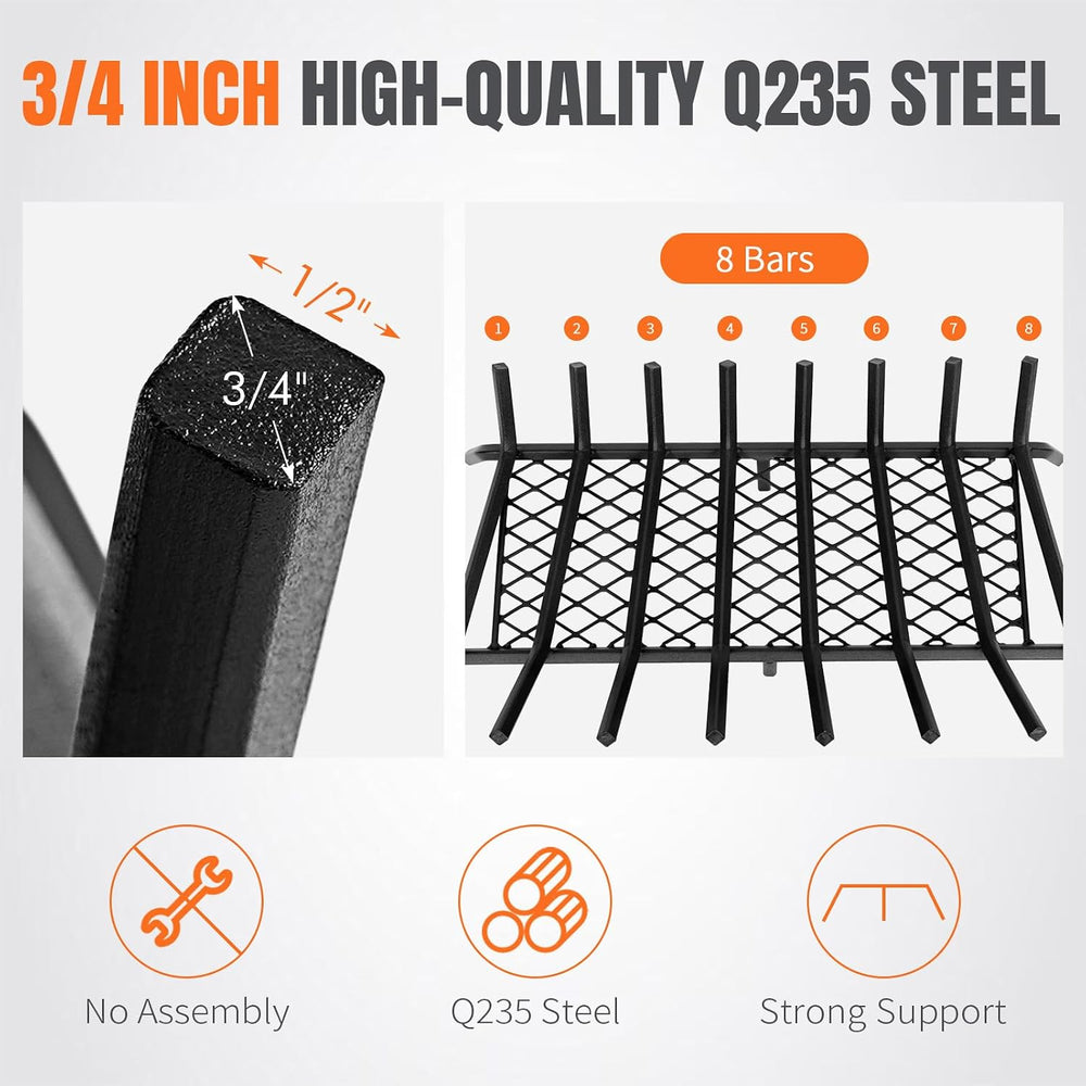 INNO STAGE 30 Inch Fireplace Grate with Ember Retainer, Indoor Outdoor