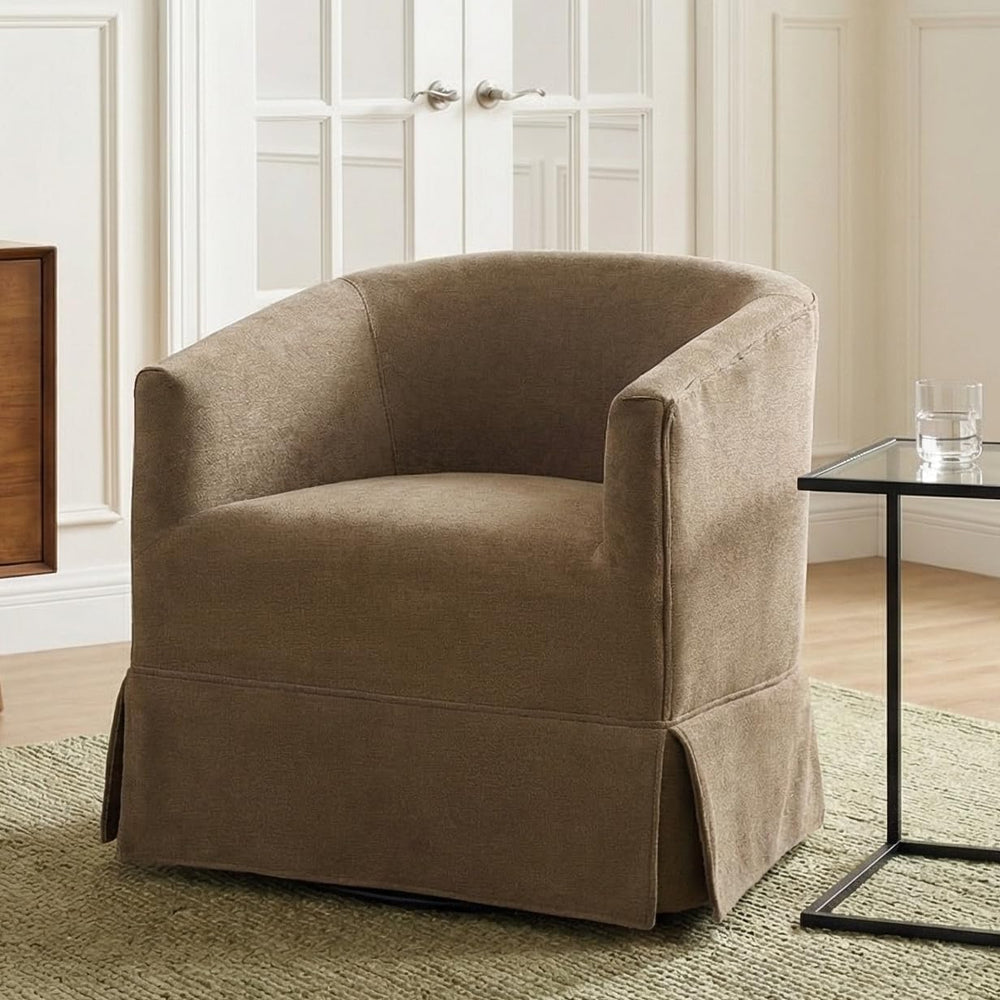 Swivel Accent Chairs Set of 2, Barrel Chair, Skirted Base, Brown